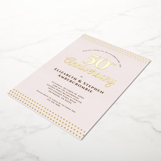 Moderne Roze 50ste Trouwdag Folie Uitnodiging (Gedraaid)