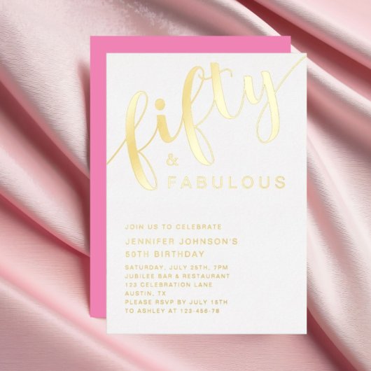 Moderne roze 50ste verjaardag Vijftig en Fabulous Folie Uitnodiging