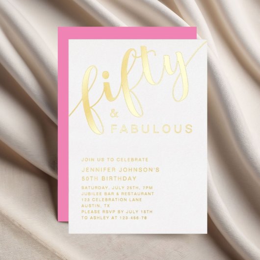 Moderne roze 50ste verjaardag Vijftig en Fabulous Folie Uitnodiging