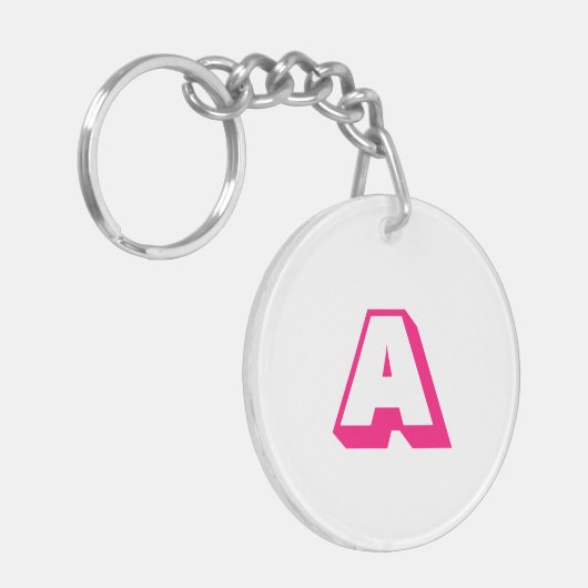 Moderne, roze, aangepaste monogram initiaal sleutelhanger (Voorkant Links)