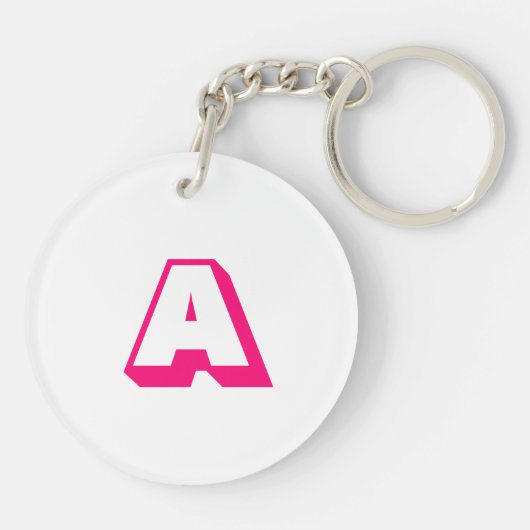 Moderne, roze, aangepaste monogram initiaal sleutelhanger (Achterkant)