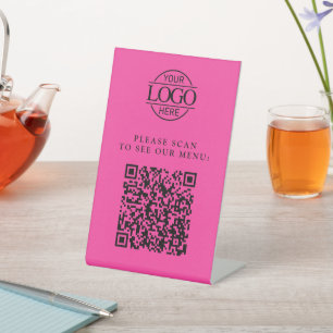 Moderne Roze Aangepaste Zakelijke Logo QR Code Men Reclamebord Met Voetstuk
