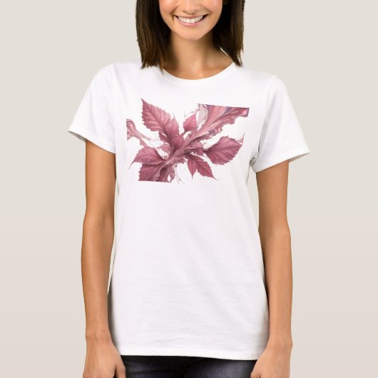 Moderne Roze Abstracte Bladeren Kunst Compositie T-shirt (Voorkant)