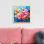 Moderne Roze Abstracte Bloem - Gouden Textuurlijst Canvas Afdruk (Insitu (Woonkamer))