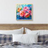 Moderne Roze Abstracte Bloem - Gouden Textuurlijst Canvas Afdruk (Insitu (Slaapkamer))