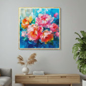 Moderne Roze Abstracte Bloem - Gouden Textuurlijst Canvas Afdruk