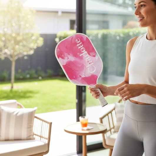 Moderne Roze Abstracte Borstellijn Aangepaste naam Pickleball Paddle