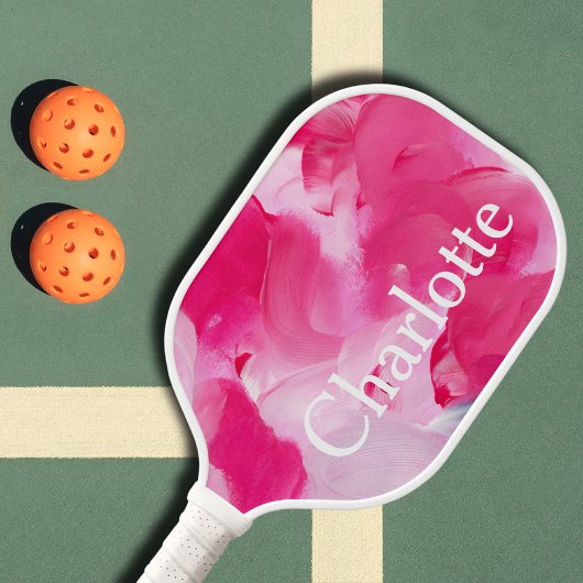 Moderne Roze Abstracte Borstellijn Aangepaste naam Pickleball Paddle