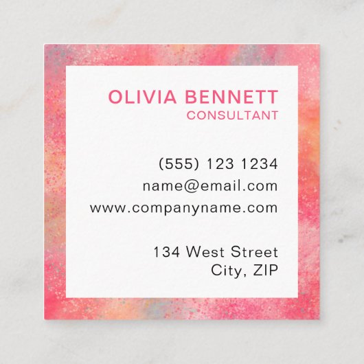 Moderne roze Abstracte Waterverf Vierkante Visitekaartje (Achterkant)
