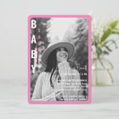 Moderne Roze Afgeronde Z/W Foto Baby Shower  Kaart (Staand voorkant)