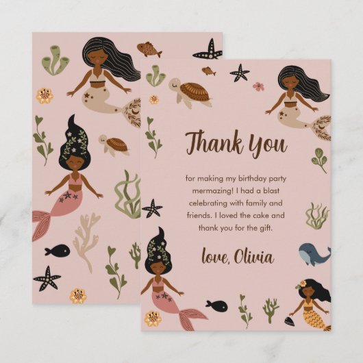 Moderne Roze Afro-Amerikaanse Verjaardag Bedankkaart (Voorkant / Achterkant)