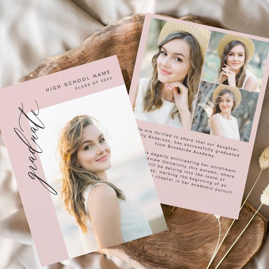 Moderne Roze Afstudeerfoto Eenvoudige Afstuderen Aankondiging