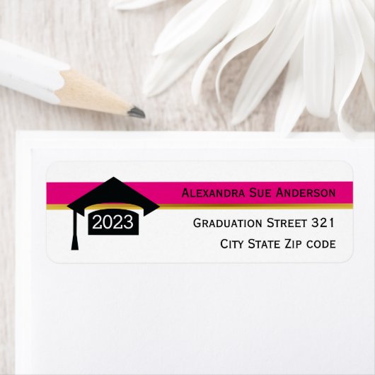 Moderne, roze afstuderen 2021 pet zwart, wit etiket (Insitu)