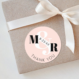 Moderne Roze Ampersand Monogram Huwelijk Bedankt Ronde Sticker
