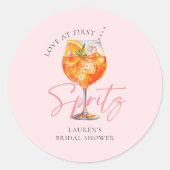 Moderne Roze Aperol Spritz Bruidsdouche Ronde Sticker (Voorkant)