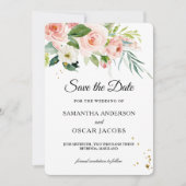 Moderne Roze Aquarel Schoonheid Bloemen & Bladeren Save The Date (Voorkant)