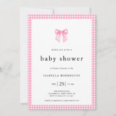 Moderne Roze Aquarel Strik Gingham Baby Shower Kaart (Voorkant)