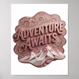 Moderne Roze AVONTUUR WACHT Poster