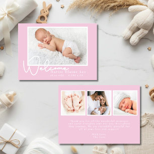 Moderne Roze Baby Foto Geboorteaankondiging Kaart