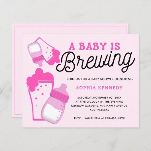 Moderne roze Baby is Baby shower aan het brouwen (Voorkant / Achterkant)