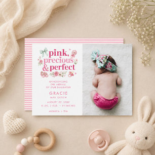Moderne Roze Baby Meisje Edel Perfecte Geboorte Fo Aankondiging