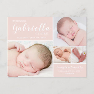 Moderne Roze Baby Meisje Geboorte Aankondiging Pos Briefkaart
