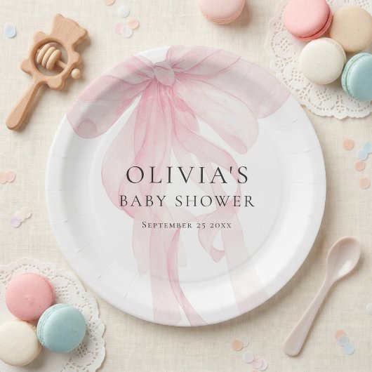 Moderne Roze Baby Shower Met Tinte Boog Papieren Bordje