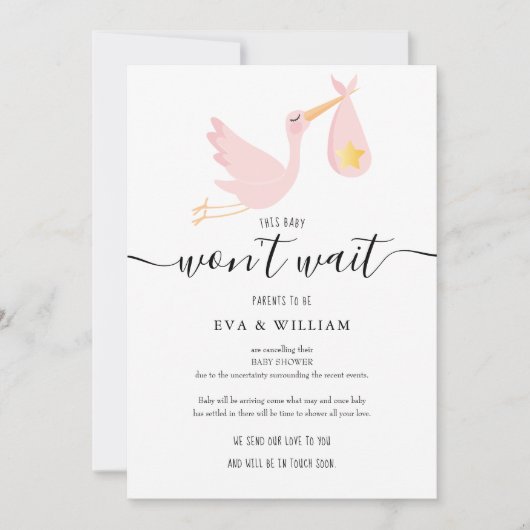 Moderne Roze Baby Shower Strooicancelkaart Kaart (Voorkant)