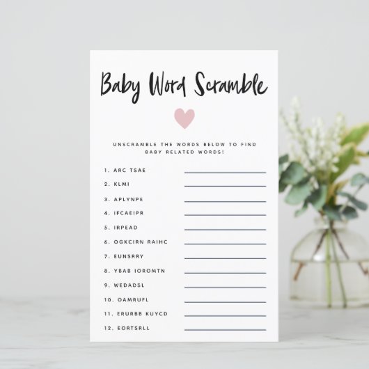 Moderne roze Baby Word Scramble Game (Staand voorkant)