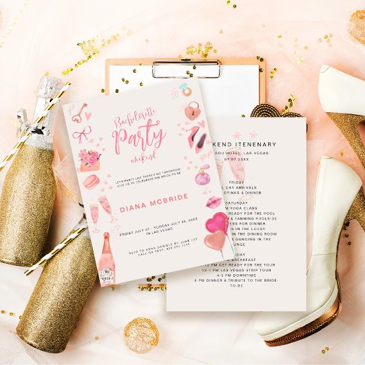 Moderne Roze Bachelorette-feestweekend Itinerarium Kaart