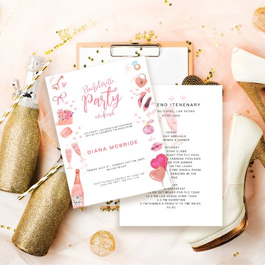 Moderne Roze Bachelorette-feestweekend Itinerarium Kaart