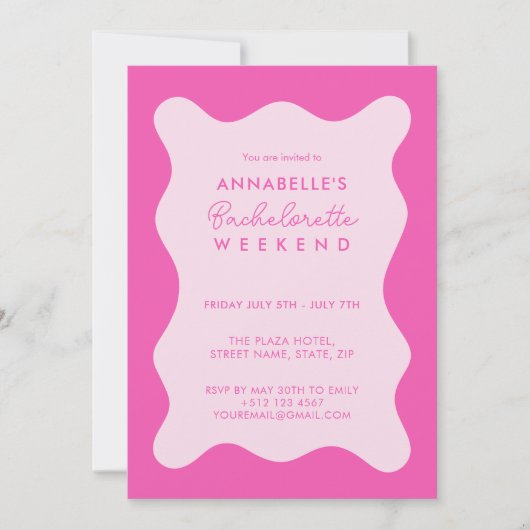 Moderne Roze Bachelorette Reisplan Golfachtige Uit Kaart (Voorkant)