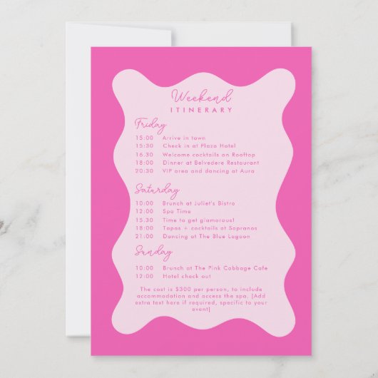 Moderne Roze Bachelorette Reisplan Golfachtige Uit Kaart (Achterkant)