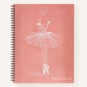 Moderne Roze Ballerina Schets Aangepaste Naam Notitieboek