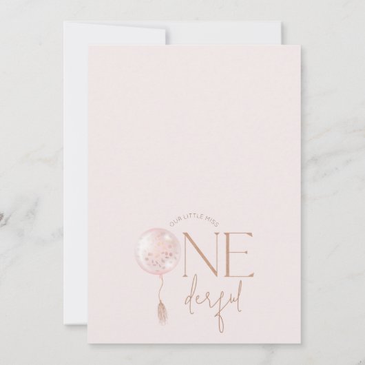 Moderne roze ballon Onederful 1e verjaardag Kaart (Achterkant)
