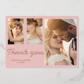 Moderne roze bedankt 4 foto trouwuitnodiging folie uitnodiging (Voorkant)