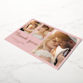 Moderne roze bedankt 4 foto trouwuitnodiging folie uitnodiging (Gedraaid)