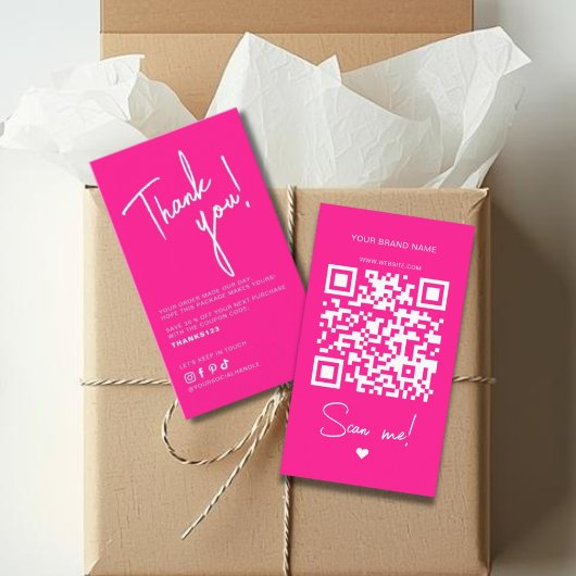Moderne roze bedankt QR-code Visitekaartje