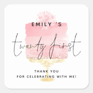 Moderne roze Bedankt van de Cake 21st Birthday Par Vierkante Sticker
