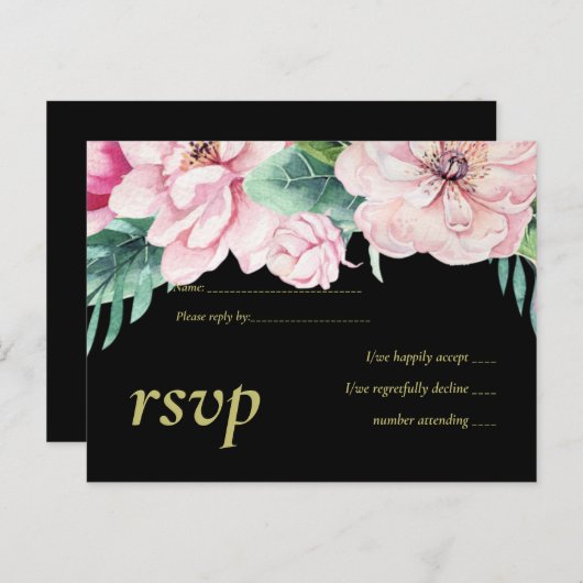 Moderne roze begroting voor zwarte bruiloft uitnodiging briefkaart (Voorkant / Achterkant)