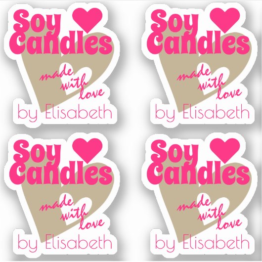 Moderne roze beige harten gemaakt met liefdeszeenk sticker (Voorkant)