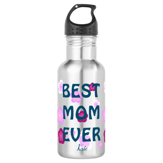 Moderne roze beste moeder ooit schattig bloempatro waterfles  (Voorkant)