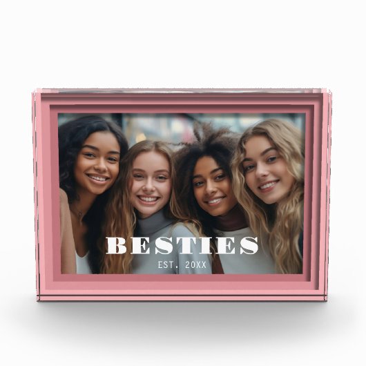 Moderne Roze Besties Keepsake Fotoblokken (Voorkant)