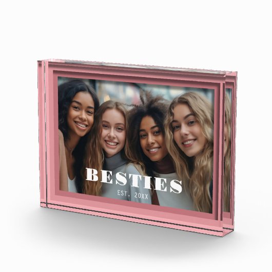 Moderne Roze Besties Keepsake Fotoblokken (Rechts)