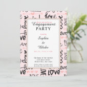 Moderne roze & Black Love Engagement Party Kaart (Staand voorkant)