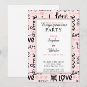 Moderne roze & Black Love Engagement Party Kaart (Voorkant / Achterkant)