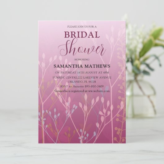 Moderne Roze Blad Bruiloft Uitnodiging (Staand voorkant)