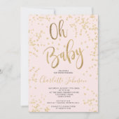 Moderne roze bladfolie confetti oh baby shower kaart (Voorkant)