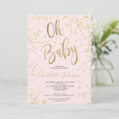 Moderne roze bladfolie confetti oh baby shower kaart (Staand voorkant)