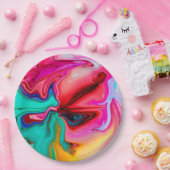 Moderne roze blauwe Abstracte Waterverf Papieren Bordje (Feest)